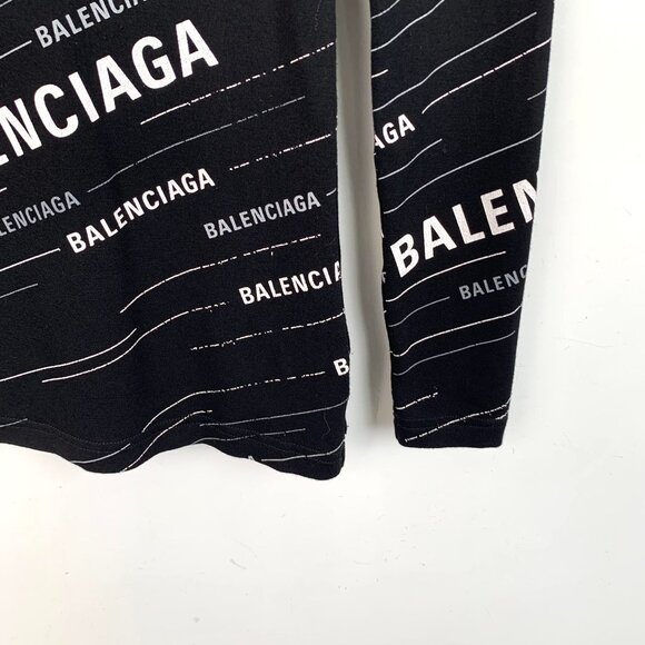 Balenciaga Black All-Over Logo Long-Sleeve Shirt XS - Picture 4 of 7